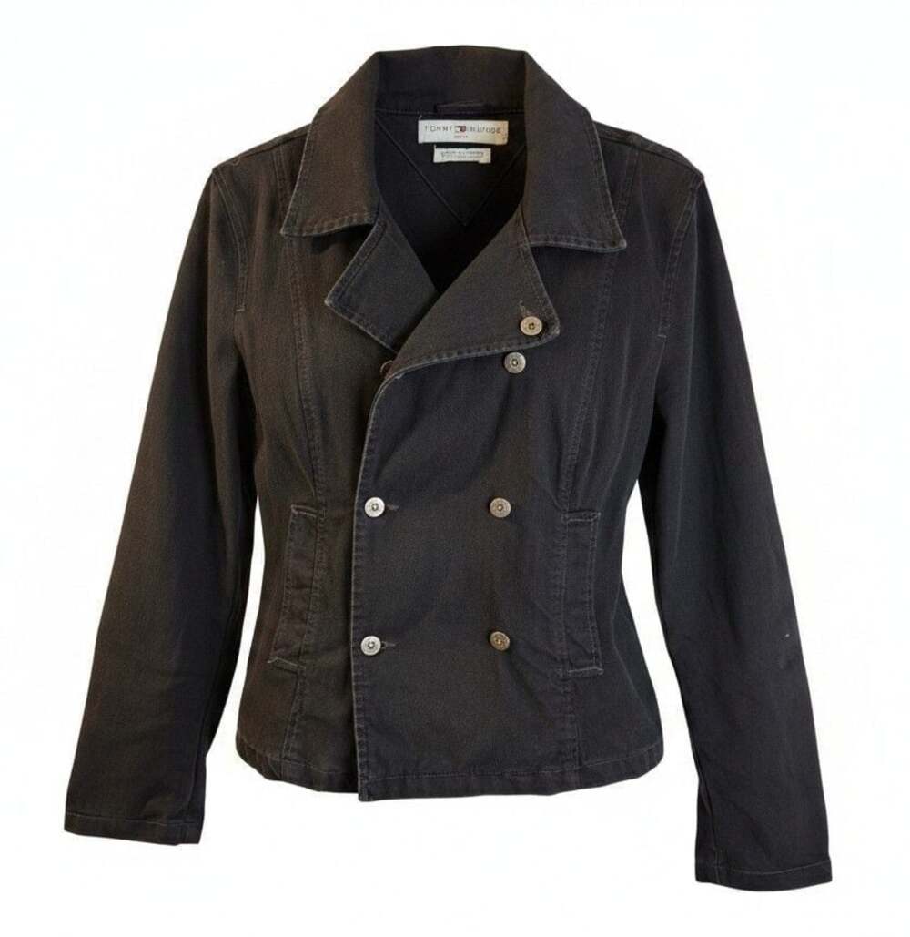 Tommy Hilfiger Jeans Black Cotton Double Breasted Pea Coat Jacket Size L